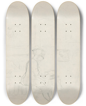 Triptych art skateboard deck of Gustv Mall Ena Z Profilu by Gustav Mally (1879-1952)