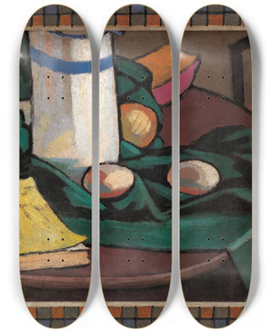 Triptych art skateboard deck of Roger Fry Still Life Jug And Eggs by Roger Fry (1866-1934)