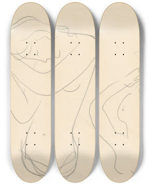 Triptych art skateboard deck of Mikul Galanda While Combing Hair by Mikulas Galanda (1895-1938)