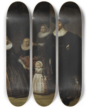 Triptych art skateboard deck of Pieter Codde Portrait Of A Family by Pieter Codde (1599-1678)