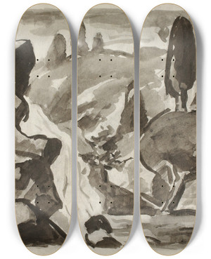 Triptych art skateboard deck of Carl Newman Landscape_2 by Carl Newman (1858-1932)