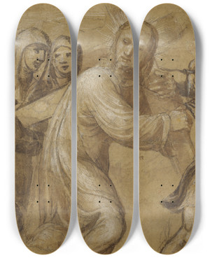 Triptych art skateboard deck of Sodoma Christ Carrying The Cross by Sodoma (1477-1549)