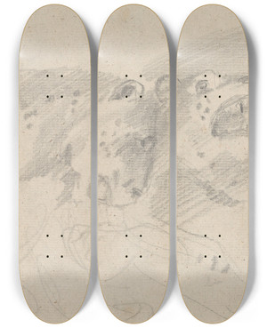 Triptych art skateboard deck of Sawrey Gilpin Two Leopards by Sawrey Gilpin (1733-1807)