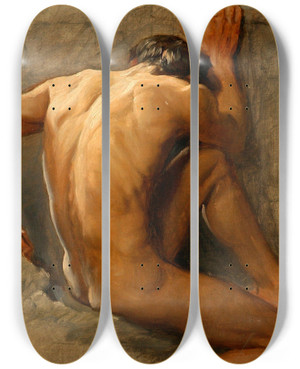 Triptych art skateboard deck of August Andreas Jerndorff Studie Af En Ngen Mand by August Andreas Jerndorff (1846-1906)