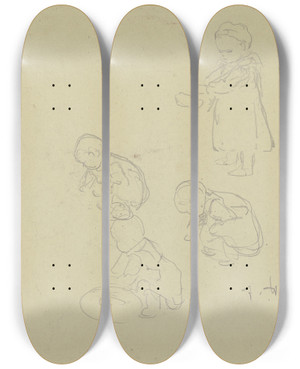 Triptych art skateboard deck of Jacob Happ Studies Of A Child by Jacob Happ (1861-1936)