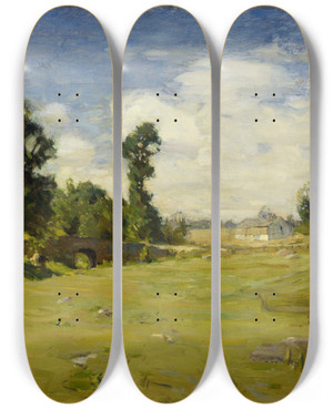 Triptych art skateboard deck of William Langson Lathrop Elys Bridge by William Langson Lathrop (1859-1938)