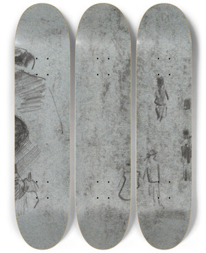 Triptych art skateboard deck of James Ensor Silhouettes And Two Figures Seen From The Back by James Ensor (1860-1949)