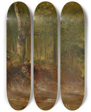 Triptych art skateboard deck of Ludwig Halauska Waldweg by Ludwig Halauska (1827-1882)