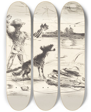 Triptych art skateboard deck of Lovis Corinth The Banquet Of Trimalchio Plvii by Lovis Corinth (1858-1925)