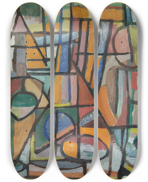 Triptych art skateboard deck of Sasza Blonder Kompozycja Abstrakcyjna Ii Geometryczna by Sasza Blonder (1909-1949)