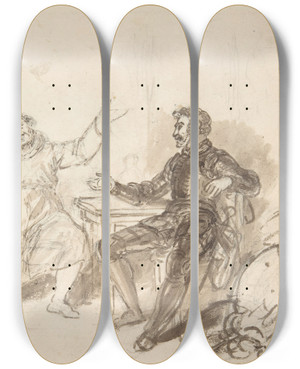 Triptych art skateboard deck of John William Wright Book Illustration Knight And Monk by John William Wright (1802-1848)