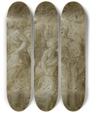Triptych art skateboard deck of Biagio Pupini Procession Of Figures And Oxen by Biagio Pupini (1511-1551)