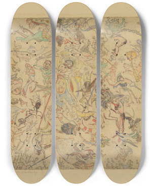 Triptych art skateboard deck of James Ensor Duivels Rossen Engelen En Aartsengelen Af by James Ensor (1860-1949)