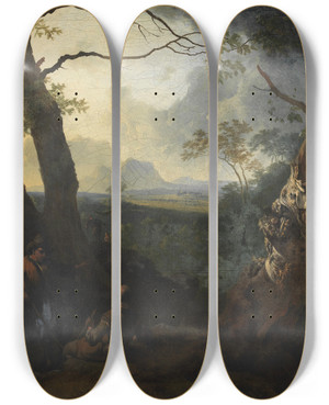 Triptych art skateboard deck of Adam Pynacker Southern Landscape With Herdsmen by Adam Pynacker (1615-1673)