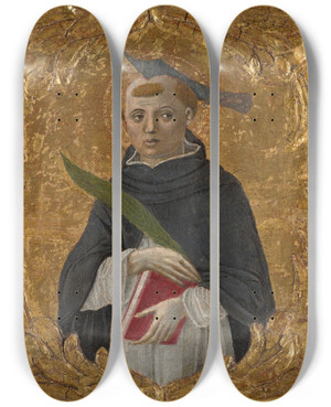 Triptych art skateboard deck of Benvenuto Di Giovanni Saint Petermartyr by Benvenuto Di Giovanni (1436-1509)