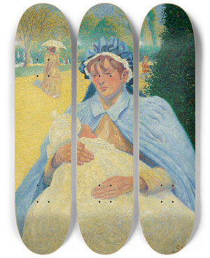 Triptych art skateboard deck of George Morren Le Renouveau by George Morren (1868-1941)