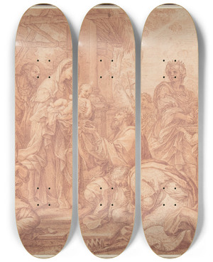Triptych art skateboard deck of Giuseppe Bartolomeo Chiari The Adoration Of The Magi by Giuseppe Bartolomeo Chiari (1654-1727)