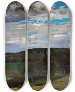 Triptych art skateboard deck of Ferdynand Ruszczyc Landscape With Clouds by Ferdynand Ruszczyc (1870-1936)