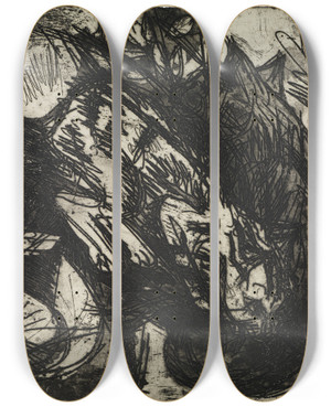 Triptych art skateboard deck of Ernst Ludwig Kirchner Zwei Katzenberghuser Stafelalp by Ernst Ludwig Kirchner (1880-1938)