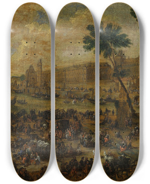 Triptych art skateboard deck of Pieter Casteels Le Louvre Et La Galerie Du Bord De Leau Vus Du Pontneuf by Pieter Casteels (1684-1749)
