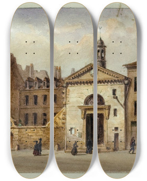 Triptych art skateboard deck of Augustesbastien Bnard La Chapelle Saintjean Et Lentre Du Cimetire Sainteustache_2 by Auguste-Sbastien Bnard (1810-1873)
