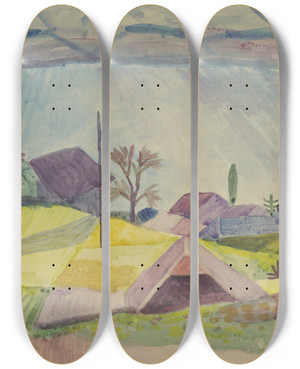 Triptych art skateboard deck of August Macke View Of Hilterfingen by August Macke (1887-1914)