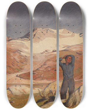 Triptych art skateboard deck of Erich Erler Alpenfrhling by Erich Erler (1870-1946)