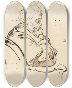 Triptych art skateboard deck of David Bles Man In A Chair by David Bles (1821-1899)
