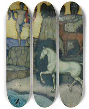 Triptych art skateboard deck of Franz Von Stuck Orpheus And The Animals_1 by Franz Von Stuck (1863-1928)