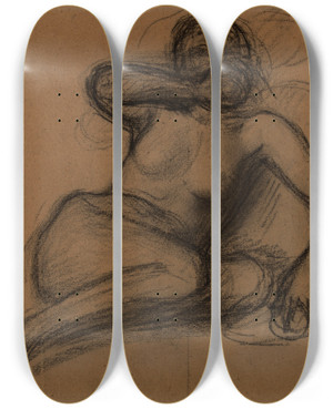 Triptych art skateboard deck of Pierre Puvis De Chavannes Femme Nue Demitendue by Pierre Puvis De Chavannes (1824-1898)