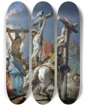 Triptych art skateboard deck of Giovanni Battista Tiepolo The Crucifixion by Giovanni Battista Tiepolo (1696-1770)