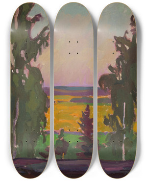 Triptych art skateboard deck of Nikolai Triik Maastik Puudega by Nikolai Triik (1884-1940)