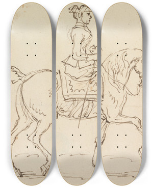 Triptych art skateboard deck of James Seymour Woman Wearing A Tricorne Hat Riding To Right by James Seymour (1697-1752) Triptych art skateboard deck of James Seymour Woman Wearing A Tricorne Hat Riding To Right by James Seymour (1697-1752)