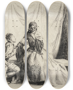 Triptych art skateboard deck of Carl Bloch The Young Man And Death by Carl Bloch (1834-1890)