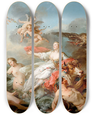 Triptych art skateboard deck of Jean Baptiste Marie Pierre The Abduction Of Europa by Jean Baptiste Marie Pierre (1714-1789)