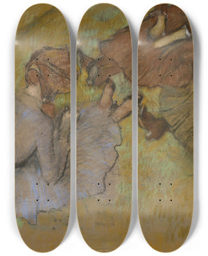 Triptych art skateboard deck of Edgar Degas Femmes Assises Sur Lherbe by Edgar Degas (1834-1917)