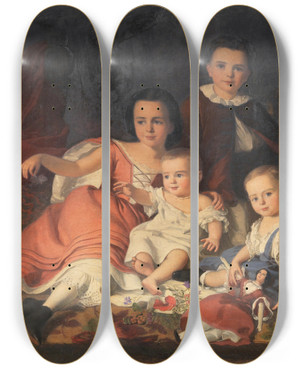 Triptych art skateboard deck of Alajos Gyrgyi Giergl A Group Portrait With Four Children In A Landscape by Alajos Gyorgyi Giergl (1821-1863)