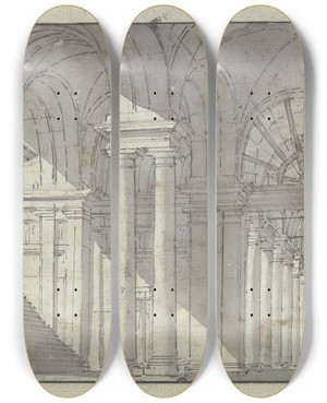 Triptych art skateboard deck of Francesco Guardi Portico by Francesco Guardi (1712-1793)