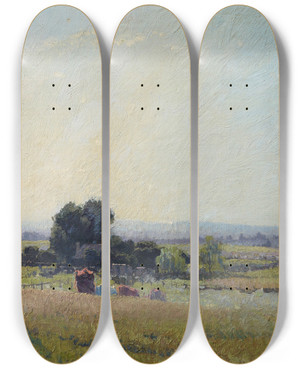 Triptych art skateboard deck of Elioth Gruner Morning Light by Elioth Gruner (1882-1939)
