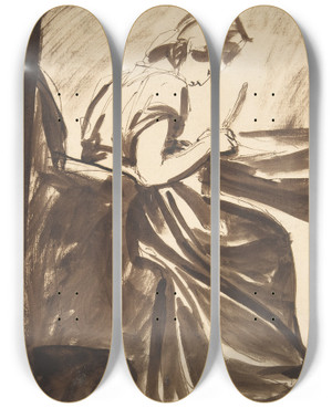 Triptych art skateboard deck of George Romney Lady Seated At A Table by George Romney (1734-1802)