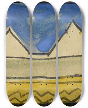 Triptych art skateboard deck of Egon Schiele Abstrahierte Giebel by Egon Schiele (1890-1918)