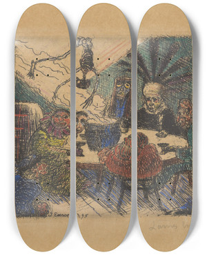 Triptych art skateboard deck of James Ensor Koning Pest_1 by James Ensor (1860-1949)