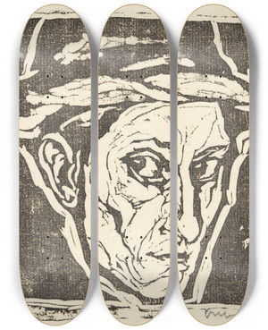 Triptych art skateboard deck of Josef Albers Selfportrait by Josef Albers (1888-1976)