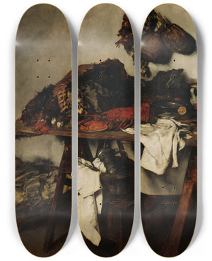 Triptych art skateboard deck of Carl Schuch Groes Kchenstillleben by Carl Schuch (1846-1903)