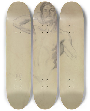 Triptych art skateboard deck of Alois Penz Nude Of A Young Man by Alois Penz (1853-1910)