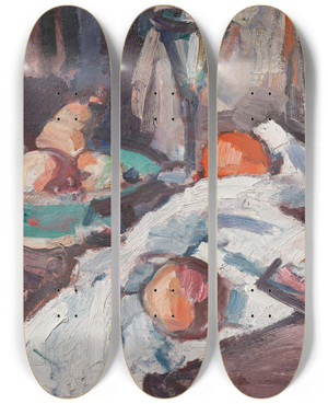 Triptych art skateboard deck of Samuel John Peploe Still Life With Wine Glass And Fruit by Samuel John Peploe (1871-1935)