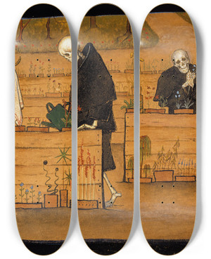 Triptych art skateboard deck of Hugo Simberg The Garden Of Death by Hugo Simberg (1873-1917)