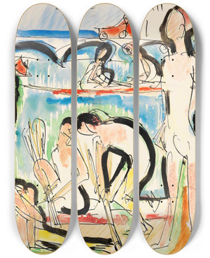 Triptych art skateboard deck of Ernst Ludwig Kirchner Ruderer by Ernst Ludwig Kirchner (1880-1938)