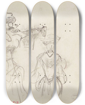 Triptych art skateboard deck of Frdric Houbron Femmes Dans La Rue by Frederic Houbron (1851-1908)