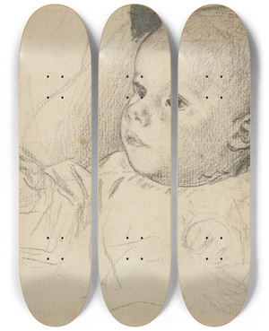 Triptych art skateboard deck of Otto Scholderer Bildnis Des Victor Scholderer Als Kleinkind_1 by Otto Scholderer (1834-1902)
